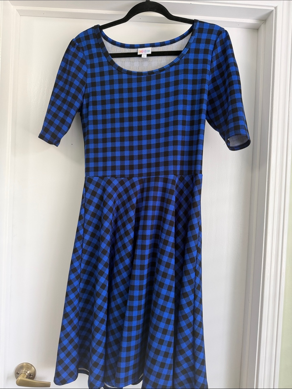 Lularoe Nicole Blue and Black Check Dress - Classic Fit & Flare Large L